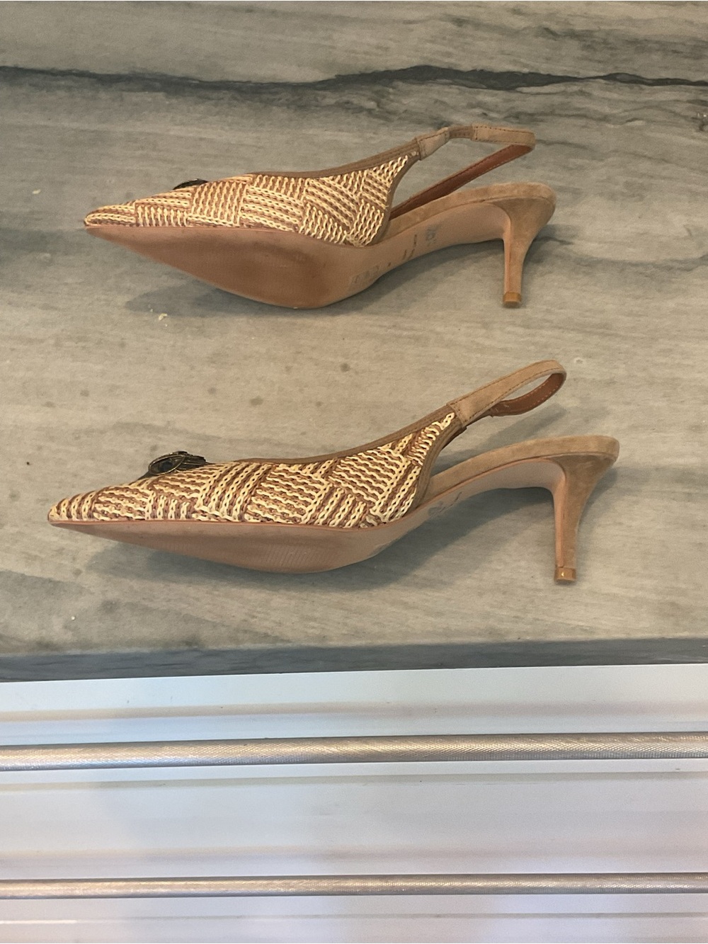 Kurt Geiger Beige Woven Pointed-Toe Slingback Pumps - Picture 6 of 12